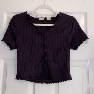 Cute Dark Grey Cropped Ruffled T-Shirt
